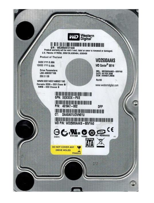 WD2500AAKS-60VYA0 Western Digital Caviar Blue 250GB 7200RPM SATA 3Gbps 16MB Cache 3.5-inch Internal Hard Drive
