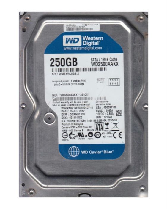 WD2500AAKX-221CA1 Western Digital Caviar Blue 250GB 7200RPM SATA 6Gbps 16MB Cache 3.5-inch Internal Hard Drive