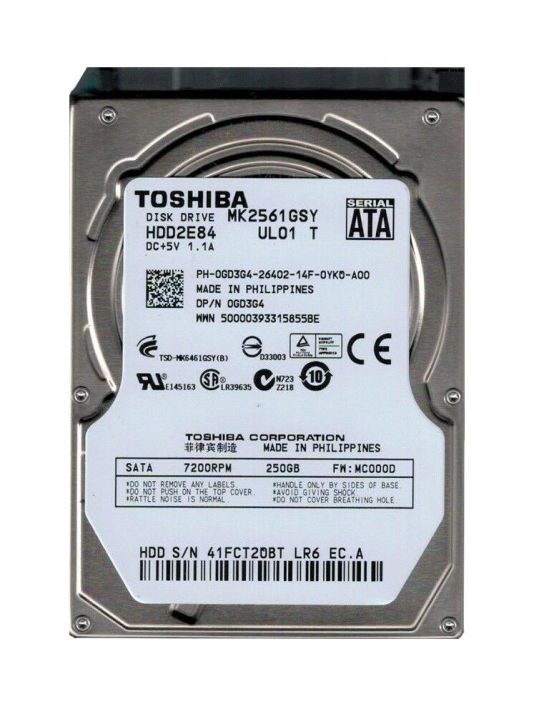 HDD2E84W Toshiba 250GB 7200RPM SATA 3Gbps 16MB Cache 2.5-inch Internal Hard Drive