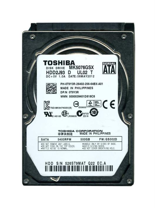 HDD2J93-D Toshiba 500GB 5400RPM SATA 3Gbps 8MB Cache 2.5-inch Internal Hard Drive