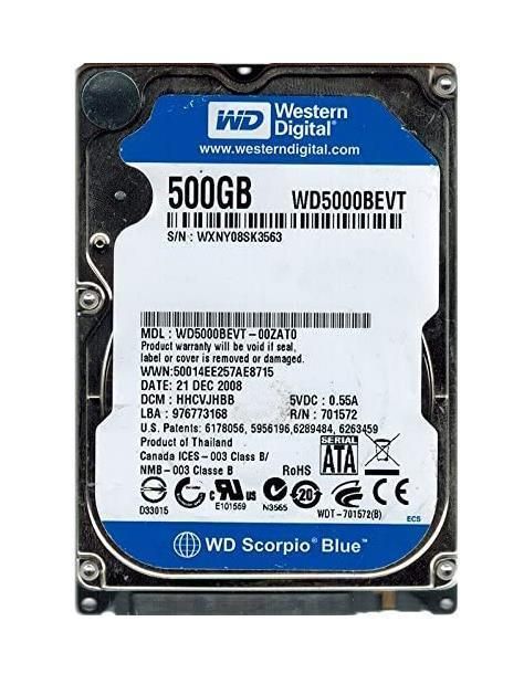 WD5000BEVT-OOZATO Western Digital Scorpio Blue 500GB 5400RPM SATA 3Gbps 8MB Cache 2.5-inch Internal Hard Drive