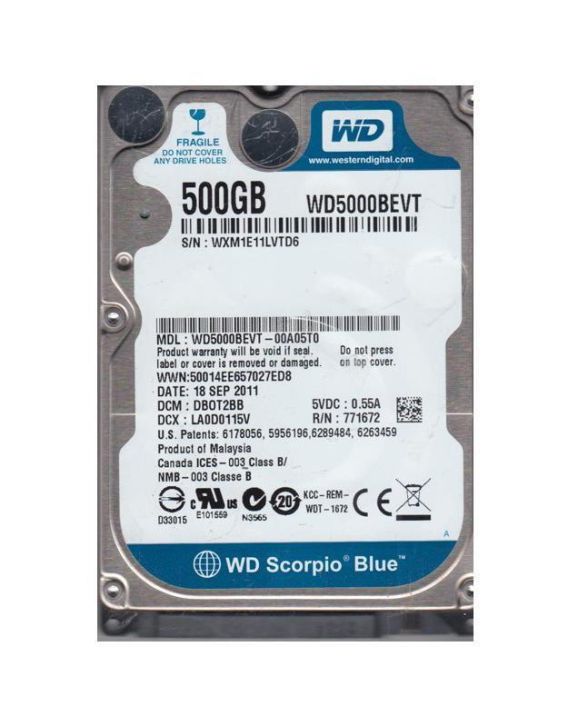 WD5000BEVT-OOAO5TO Western Digital Scorpio Blue 500GB 5400RPM SATA 3Gbps 8MB Cache 2.5-inch Internal Hard Drive
