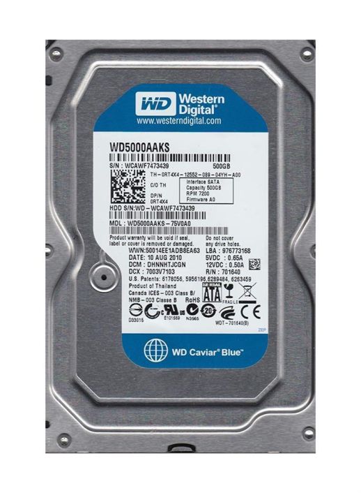 WD5000AAKS-75VOAO Western Digital Caviar Blue 500GB 7200RPM SATA 3Gbps 16MB Cache 3.5-inch Internal Hard Drive