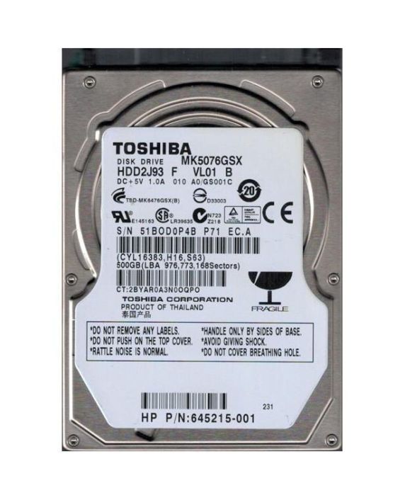 HDD2J93-F Toshiba 500GB 5400RPM SATA 3Gbps 8MB Cache 2.5-inch Internal Hard Drive