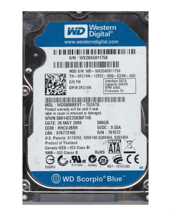 WD5000BEVT-75ZATO Western Digital Scorpio Blue 500GB 5400RPM SATA 3Gbps 8MB Cache 2.5-inch Internal Hard Drive