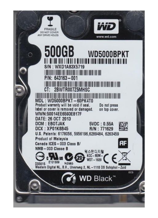 WD5000BPKT-6OPK4TO Western Digital Scorpio Black 500GB 7200RPM SATA 3Gbps 16MB Cache 2.5-inch Internal Hard Drive