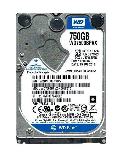 WD7500BPVX-60JC3T0 Western Digital Blue 750GB 5400RPM SATA 6Gbps 8MB Cache 2.5-inch Internal Hard Drive