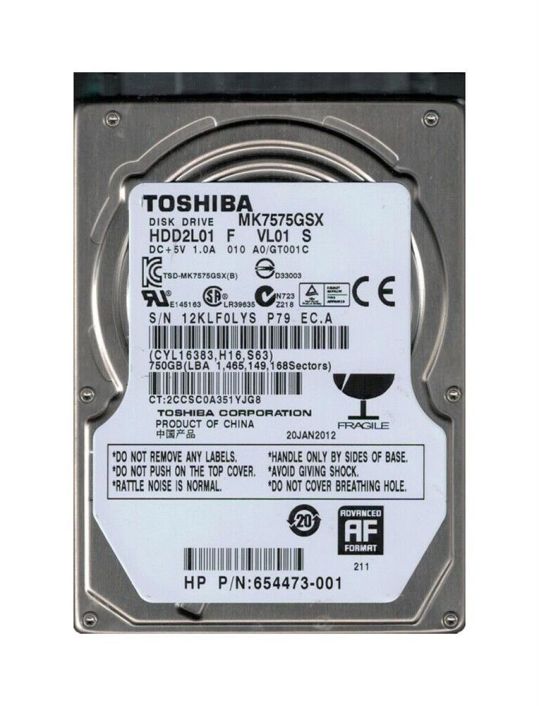 HDD2L01F Toshiba 750GB 5400RPM SATA 3Gbps 8MB Cache 2.5-inch Internal Hard Drive