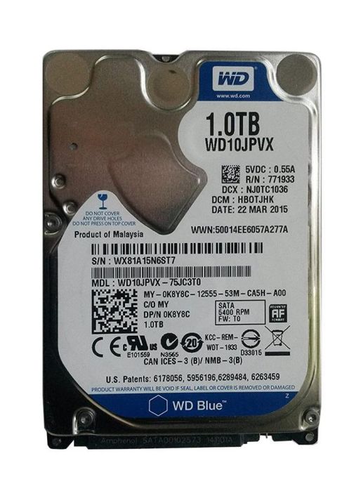 WD7500BPVX-75JC3T0 Western Digital Blue 750GB 5400RPM SATA 6Gbps 8MB Cache 2.5-inch Internal Hard Drive