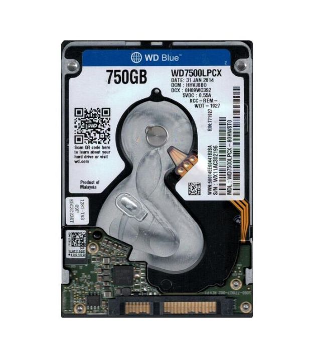 WD7500LPCX-80HWST0 Western Digital Blue 750GB 5400RPM SATA 6Gbps 16MB Cache 2.5-inch Internal Hard Drive