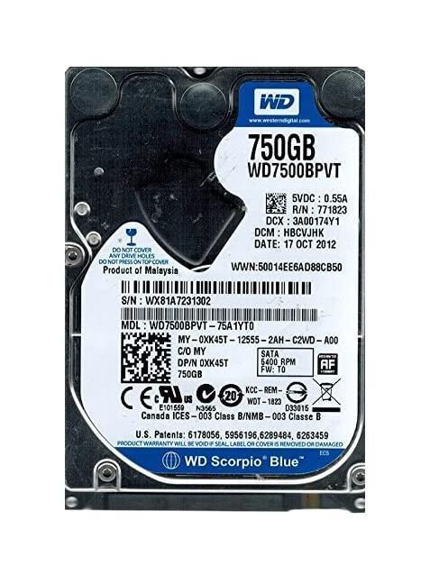 WD7500BPVT-75A1YT0 Western Digital Scorpio Blue 750GB 5400RPM SATA 3Gbps 8MB Cache 2.5-inch Internal Hard Drive