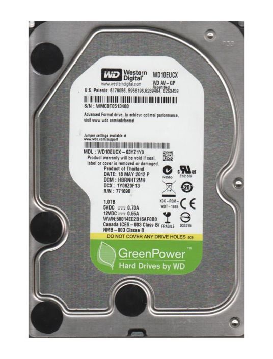 WD10EUCX-63YZ1Y0 Western Digital AV-GP 1TB 5400RPM SATA 6Gbps 16MB Cache 3.5-inch Internal Hard Drive
