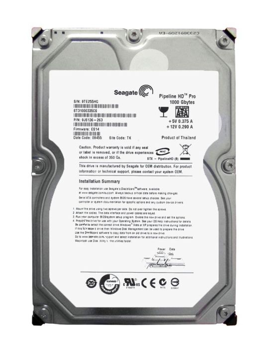 9JS136-263 Seagate Pipeline HD Pro 1TB 7200RPM SATA 6Gbps 64MB Cache 3.5-inch Internal Hard Drive