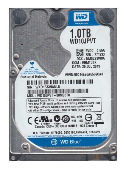WD10JPVT-00MS8T0 Western Digital Scorpio Blue 1TB 5400RPM SATA 3Gbps 8MB Cache 2.5-inch Internal Hard Drive