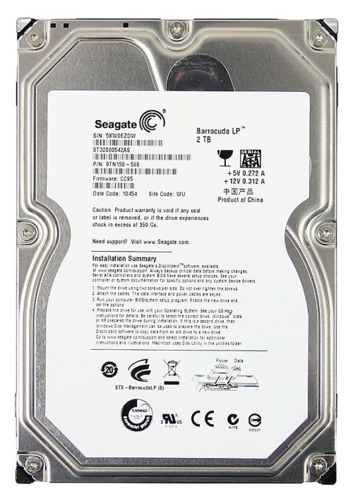 ST32000542AS Seagate Barracuda LP 2TB 5900RPM SATA 3Gbps 32MB Cache 3.5-inch Internal Hard Drive