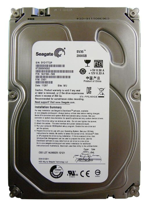ST2000VX002 Seagate SV35 Series 2TB 5900RPM SATA 6Gbps 64MB Cache 3.5-inch Internal Hard Drive