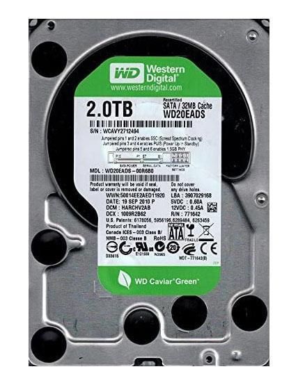 WD20EADS-00R6B0 Western Digital Caviar Green 2TB 5400RPM SATA 3Gbps 32MB Cache 3.5-inch Internal Hard Drive