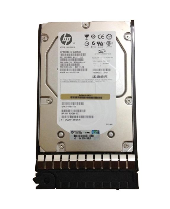 404396R-003 HP 450GB 15000RPM Fibre Channel 4Gbps Dual Port Hot Swap 3.5-inch Internal Hard Drive with Tray for StorageWorks M6412
