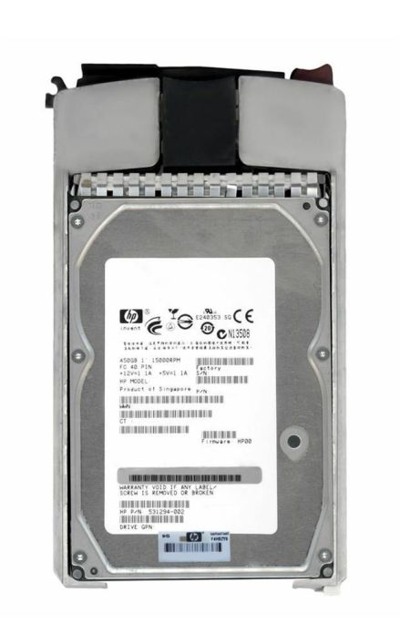 531294-002-U HP 450GB 15000RPM Fibre Channel 4Gbps Dual Port Hot Swap 3.5-inch Internal Hard Drive with Tray for StorageWorks