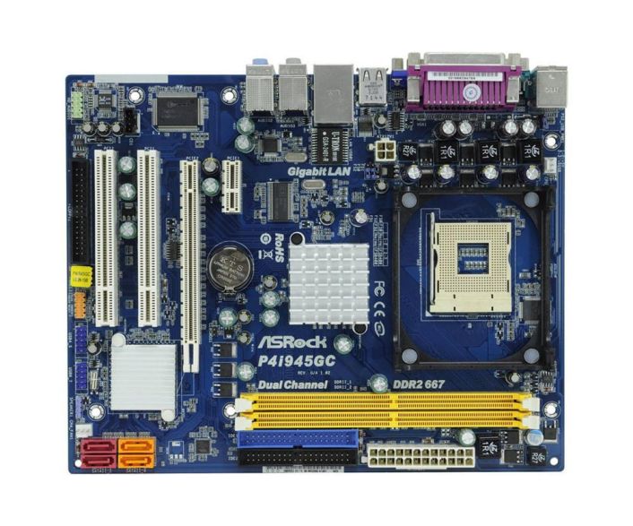 90-MXG950-A0UAYZ ASRock P4I945GC Socket 478 Intel 945GC + ICH7 Chipset Intel Pentium 4/ Celeron D Processors Support DDR2 2x DIMM 4x SATA 3.0Gb/s Micro-ATX Motherboard (Refurbished)
