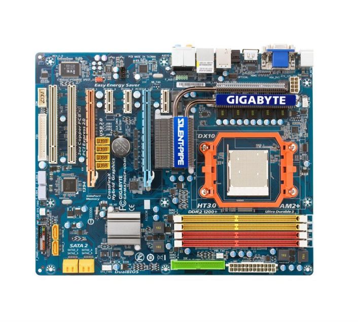GA-MA790GP-UD4H Gigabyte AM3 AMD 790GX/ SB750 AMD Phenom FX/ AMD Phenom X4/ AMD Phenom X3/ AMD Athlon X2/ AMD Athlon/ AMD Sempron Processors Support DDR2 4x DIMM 6x SATA 3.0Gb/s ATX Motherboard (Refurbished)