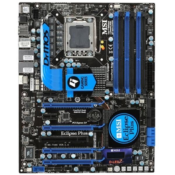 7566-010 MSI Eclipse Plus Socket LGA 1366 Intel X58 + ICH10R Chipset Core i7 Processors Support DDR3 6x DIMM 10x SATA 3.0Gb/s ATX Motherboard (Refurbished)
