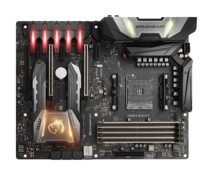 X370 GAMING M7 ACK MSI Socket AM4 AMD X370 Chipset AMD Ryzen/ 7th Generation A-Series/ Athlon Processors Support DDR4 4x DIMM 6x SATA 6.0Gb/s ATX Motherboard (Refurbished)