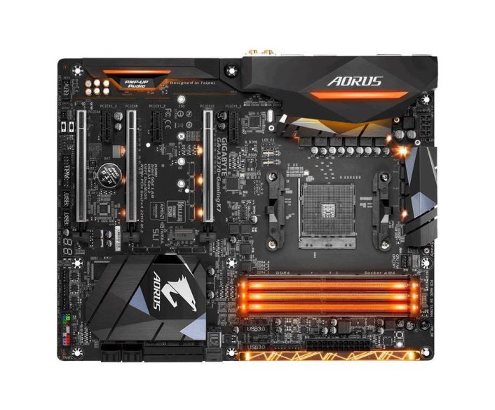 GA-AX370-Gaming K7 Gigabyte Socket AM4 AMD X370 Chipset AMD Ryzen / AMD 7th Generation A-Series/Athlon Processors Support DDR4 4x DIMM 10x SATA 6.0Gb/s ATX Motherboard (Refurbished)