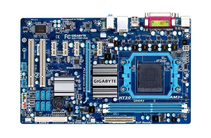 GA-770T-D3L(rev.8.8) Gigabyte Socket AM3 AMD 880/ SB710 Chipset AMD AM3/AM3+ Phenom II/ AMD Athlon II/ Processors Support DDR3 2x DIMM 6x SATA 3.0Gb/s ATX Motherboard (Refurbished) GA-770T-D3L (rev. 8.8)