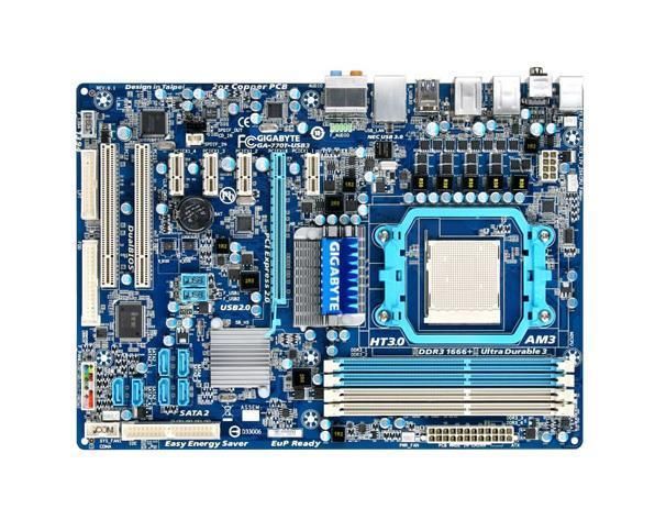 GA-770T-USB3 (rev. 1.0) Gigabyte Socket AM3 AMD 770/ SB710 Chipset AM3 AMD Phenom II/ AMD Athlon II/ Processors Support DDR3 4x DIMM 6x SATA 3.0Gb/s ATX Motherboard  (Refurbished)
