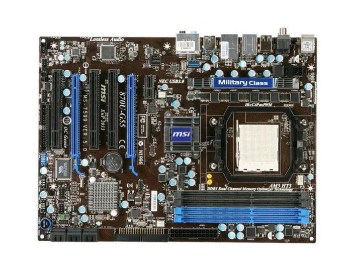 870UG55 MSI Socket AM3 AMD 770 + SB710 Chipset AMD Phenom II X4/ Phenom II X2 Processors Support DDR3 4x DIMM 6x SATA2 3.0Gb/s ATX Motherboard (Refurbished)