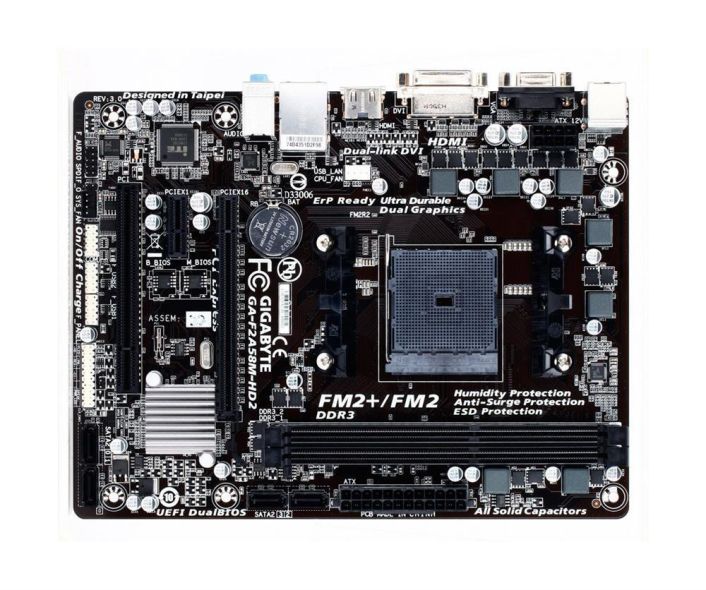 GA-F2A58M-HD2 (rev. 3.x) Gigabyte Socket FM2+ AMD A85 Chipset AMD A-Series/ AMD Athlon Series Processors Support DDR3 2x DIMM 4x SATA 3.0Gb/s Micro-ATX Motherboard (Refurbished)