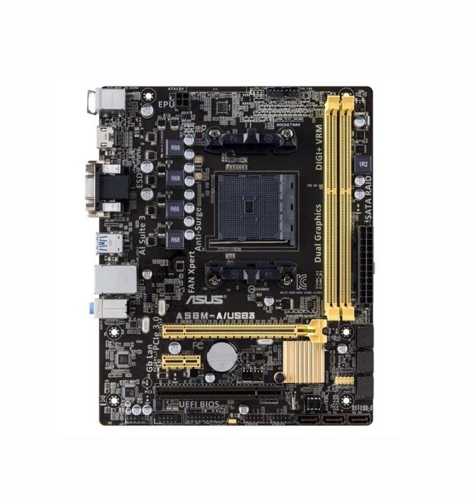 A58MAUSB3 ASUS A58M-A/USB3 Socket FM2+ AMD A58 Chipset AMD Athlon/ AMD A-Series Processors Support DDR3 2x DIMM 6x SATA 3.0Gb/s mATX Motherboard (Refurbished)