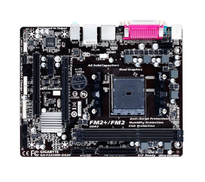 GA-F2A58M-DS2H(rev.3.0) Gigabyte Socket FM2+ AMD A58 Chipset AMD A-Series/ AMD Athlon Series Processors Support DDR3 2x DIMM 4x SATA 3.0Gb/s Micro-ATX Motherboard (Refurbished) GA-F2A58M-DS2H (rev. 3.0)
