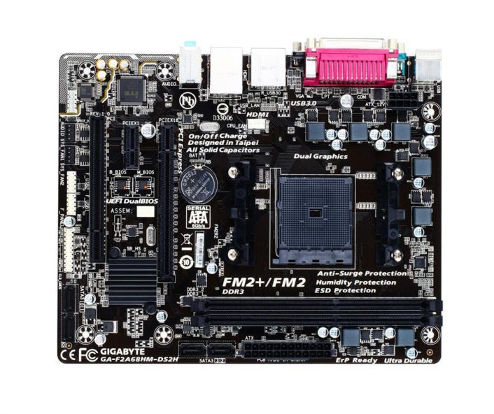 GA-F2A68HM-DS2H(rev.1.1) Gigabyte Socket FM2+ AMD A68H Chipset AMD A-Series/ AMD Athlon Processors Support DDR3 2x DIMM 4x SATA 6.0Gb/s Micro-ATX Motherboard (Refurbished) GA-F2A68HM-DS2H (rev. 1.1)