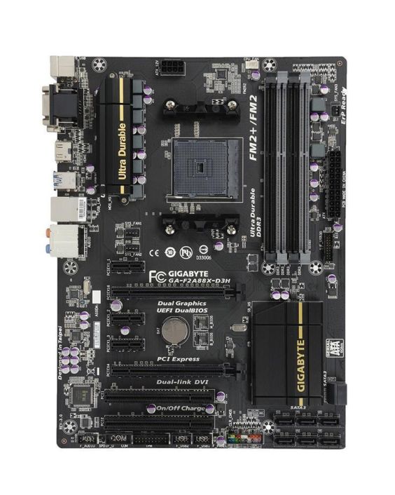 GA-F2A88X-D3H (rev. 3.0) Gigabyte Socket FM2+ AMD A88X Chipset AMD A-Series/ AMD Athlon Series Processors Support DDR3 4x DIMM 8x SATA 6.0Gb/s ATX Motherboard (Refurbished)