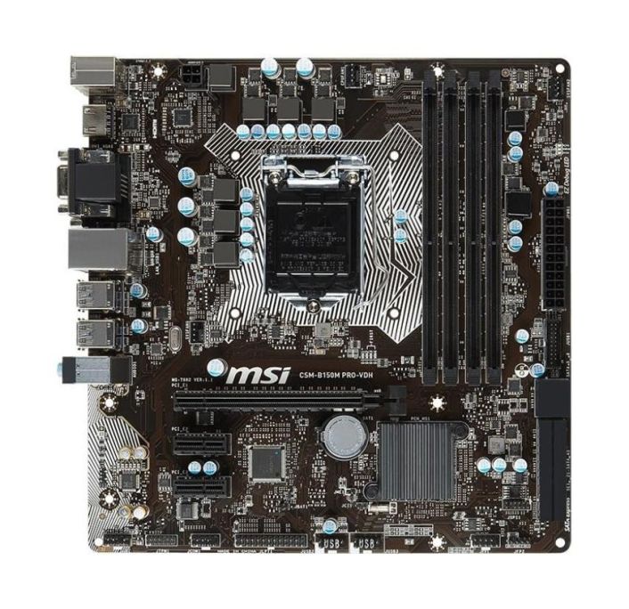 MB-B15MPVH MSI CSM-B150M Pro-VDH Socket LGA 1151 Intel B150 Chipset Intel Core i7 / i5 / i3 / Pentium / Celeron Processors Support DDR4 4x DIMM 6x SATA 6.0Gb/s Micro-ATX Motherboard (Refurbished)