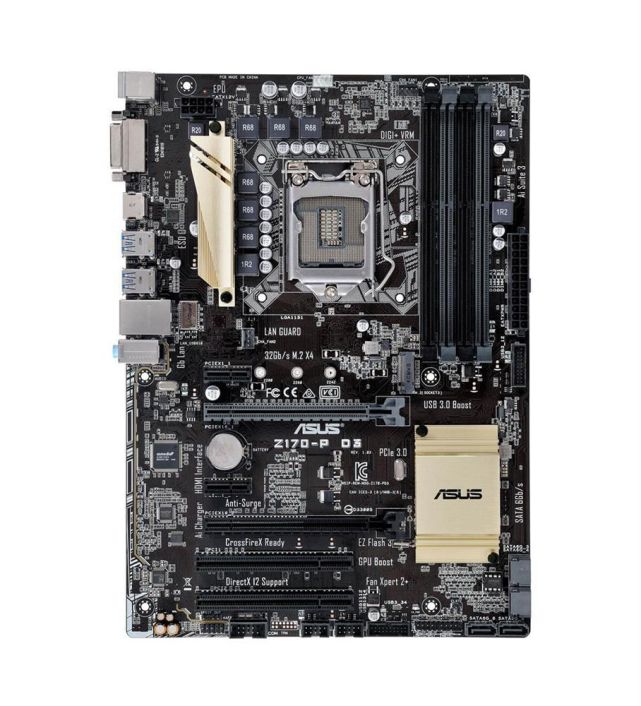 MB-Z170PD3 ASUS Z170-P D3 Socket LGA 1151 Intel Z170 Chipset 7th/6th Generation Core i7 / i5 / i3 / Pentium / Celeron Processors Support DDR3 4x DIMM 4x SATA 6.0Gb/s ATX Motherboard (Refurbished)