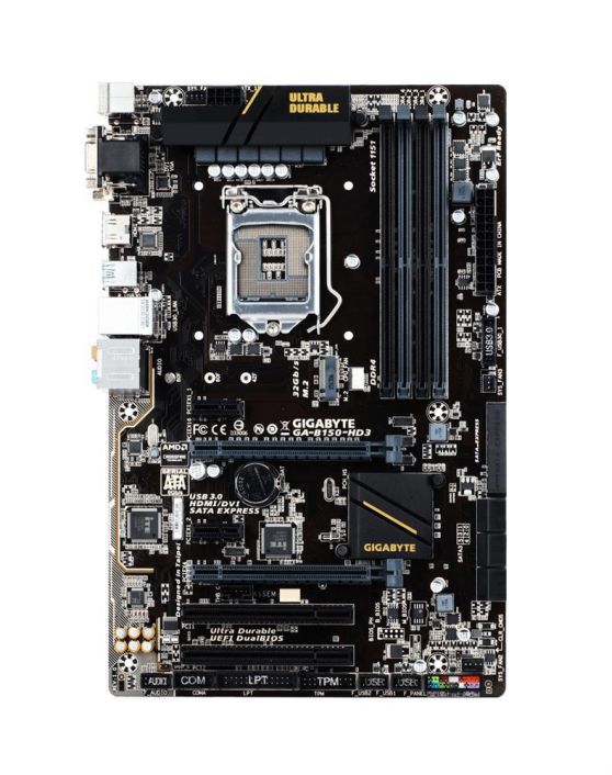 GA-B150-HD3 Gigabyte Socket LGA 1151 Intel B150 Express Chipset 7th/6th Generation Core i7 / i5 / i3 / Pentium / Celeron Processors Support DDR4 4x DIMM 6x SATA 6.0Gb/s ATX Motherboard (Refurbished)