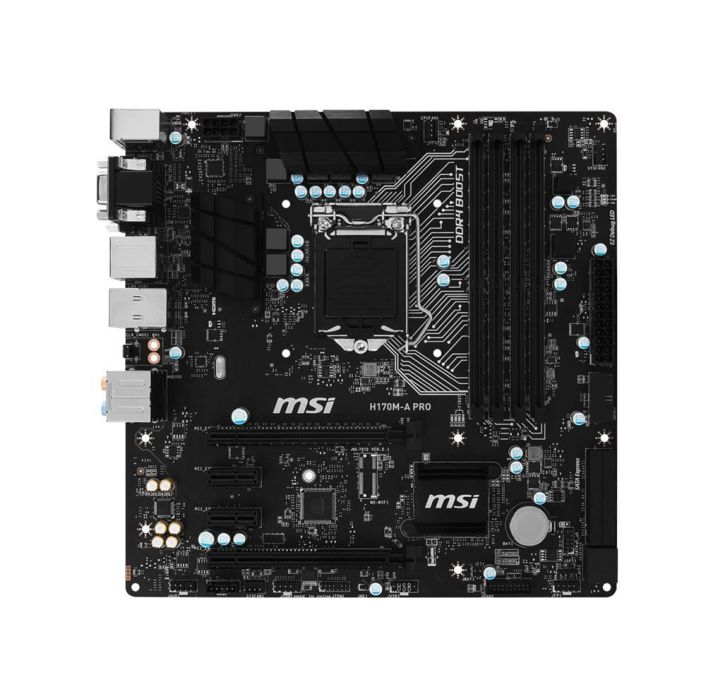 7972-013R MSI H170M-A PRO Socket LGA 1151 Intel H170 Express Chipset 6th Generation Core i7 / i5 / i3 / Pentium / Celeron Processors Support DDR4 4x DIMM 6x SATA 6.0Gb/s Micro-ATX Motherboard (Refurbished)