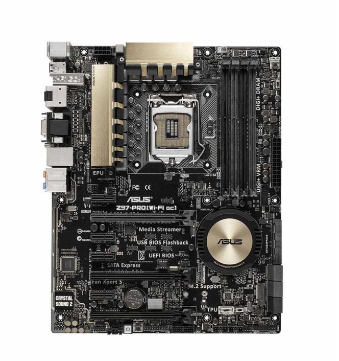 Z97PROWIFIAC ASUS Z97-PRO(Wi-Fi ac) Socket LGA 1150 Intel Z97 Chipset 5th/New 4th/4th Generation Core i7 / i5 / i3 /Pentium / Celeron Processors Support DDR3 4x DIMM 4x SATA 6.0Gb/s ATX Motherboard (Refurbished)