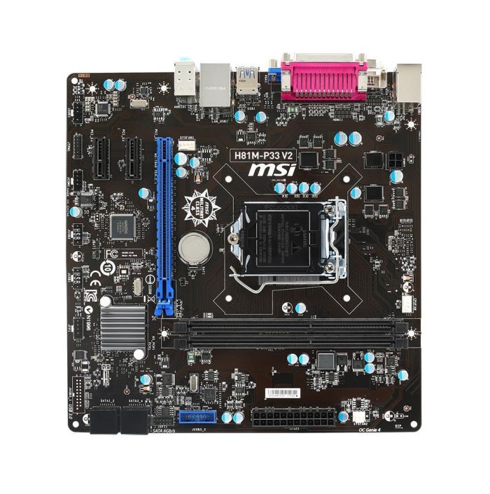 7846-050R MSI H81M-P33 V2 Socket LGA1150 Intel H81 4th Generation Core i7 / i5 / i3 / Pentium / Celeron Processors Support DDR3 2x DIMM 2x SATA 3.0Gb/s Micro-ATX Motherboard (Refurbished)