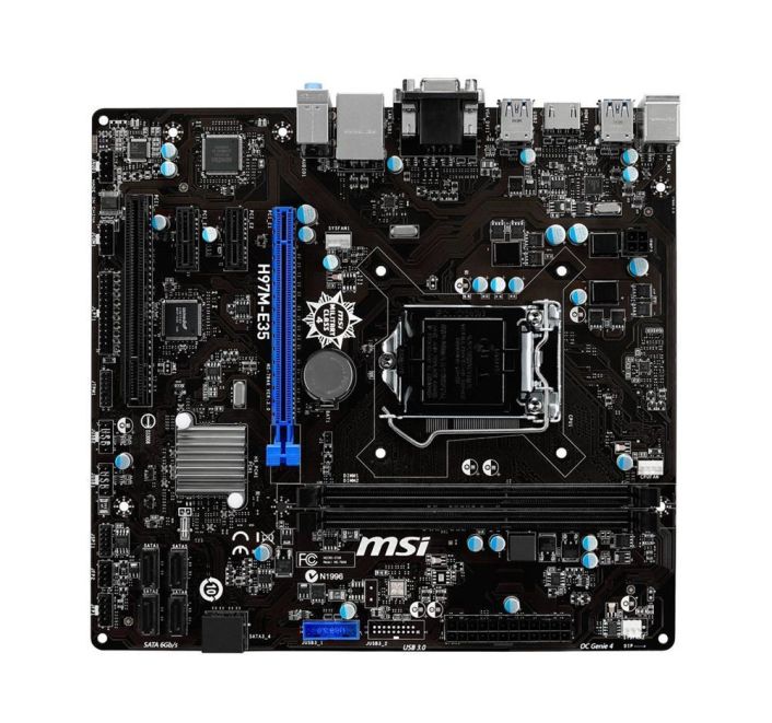 H97M-E35 MSI Socket LGA 1150 Chipset Intel H97 Chipset Core i7 / i5 / i3 / Pentium / Celeron Processors Support DDR3 2x DIMM 6x SATA 6.0Gb/s Micro-ATX Motherboard (Refurbished)