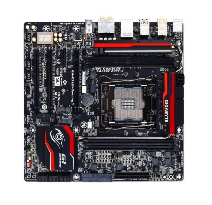 GA-X99M-Gaming 5 (rev. 1.1) Gigabyte Socket LGA 2011-3 Intel X99 Express Chipset Xeon E5-1600/ E5-2600/ E5-4600 v3/v4 Core i7 Processors Support DDR4 4x DIMM 10x SATA Micro-ATX Motherboard  (Refurbished)