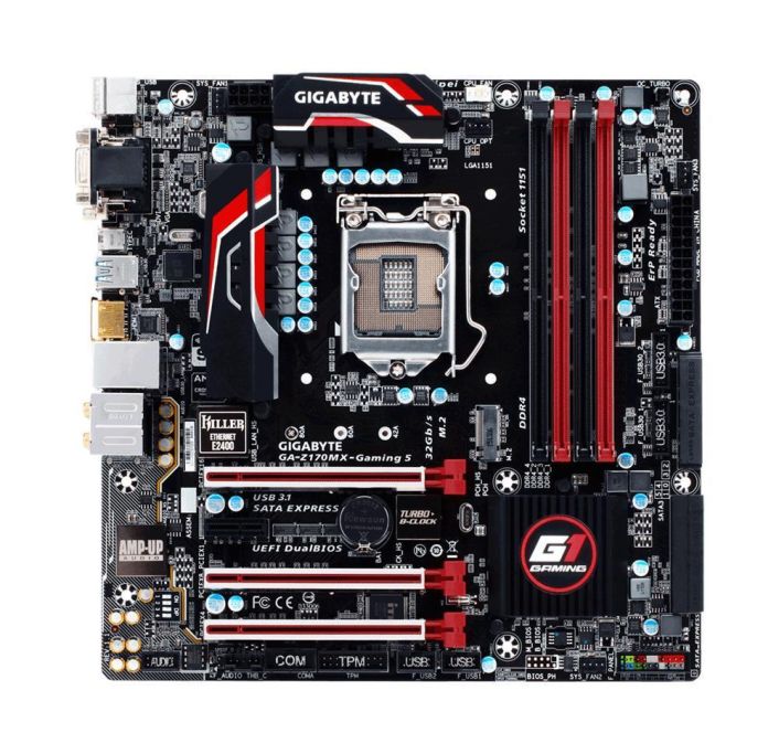 GA-Z170MX-Gaming5(rev.1.0) Gigabyte Socket LGA 1151 Intel Z170 Express Chipset 7th/6th Generation Core i7 / i5/ i3 / Pentium / Celeron Processors Support DDR4 4x DIMM 6x SATA 6.0Gb/s Micro-ATX Motherboard (Refurbished) GA-Z170MX-Gaming 5 (rev. 1.0)