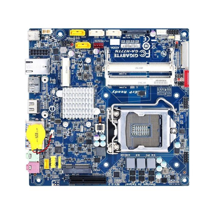 GA-H77TN Gigabyte Socket LGA 1155 Intel H77 Express Chipset Core i7 / i5 / i3 / Pentium / Celeron Processors Support DDR3 2x DIMM 2x SATA 3.0Gb/s Thin Mini-ITX Motherboard (Refurbished)