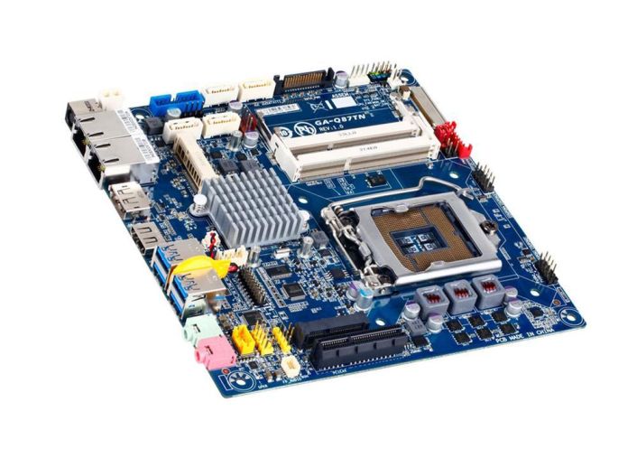 GA-Q87TN Gigabyte Socket LGA 1150 Intel Q87 Express Chipset Core i7 / i5 / i3 / Pentium / Celeron Processors Support DDR3 2x DIMM 4x SATA 6.0Gb/s Thin Mini-ITX Motherboard (Refurbished)