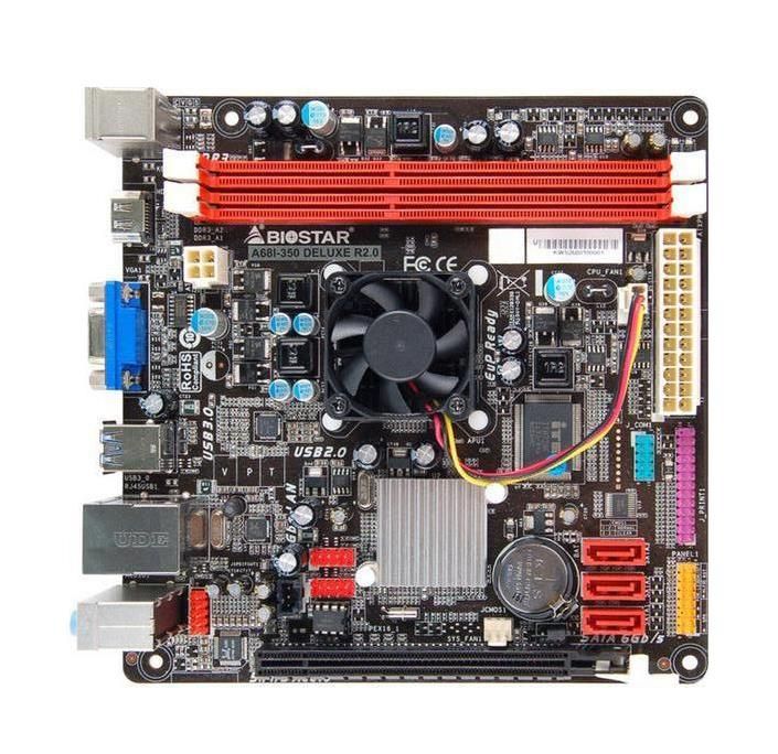 A681350DLXR2 Biostar Socket BGA FT1 AMD A68 Chipset AMD Fusion APU 350D Dual-Core Processors Support DDR3 2x DIMM 3x SATA 6.0Gb/s Mini-ITX Motherboard (Refurbished)