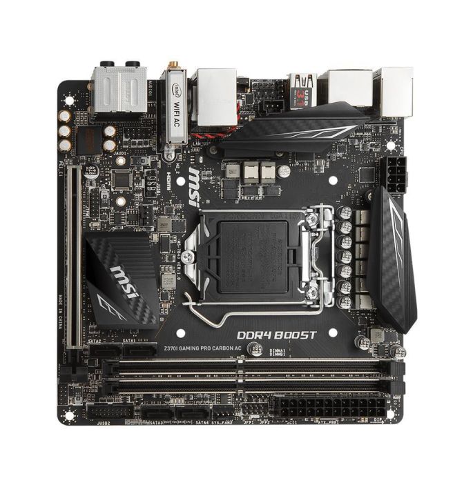 Z370IGAMINGPROCARBONAC MSI Socket LGA 1151 Intel Z370 Chipset 8th Generation Core i7/ i5 / i3 Pentium / Celeron Processors Support DDR4 2x DIMM 4x SATA 6.0Gb/s Mini-ITX Motherboard (Refurbished) Z370I GAMING PRO CARBON AC