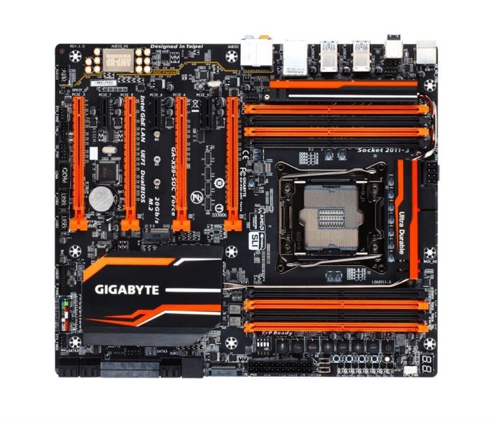 GA-X99-SOC Force Gigabyte Socket LGA 2011-3 Intel X99 Express Chipset Xeon E5-1600/E5-2600/E5-4600 v3/v4 Core i7 Processors Support DDR4 8x DIMM 10x SATA 6.0Gb/s Extended ATX Motherboard (Refurbished)